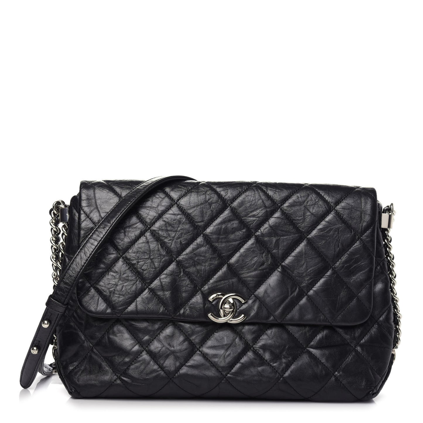 Crackled Aged Calfskin Big Bang Flap Black