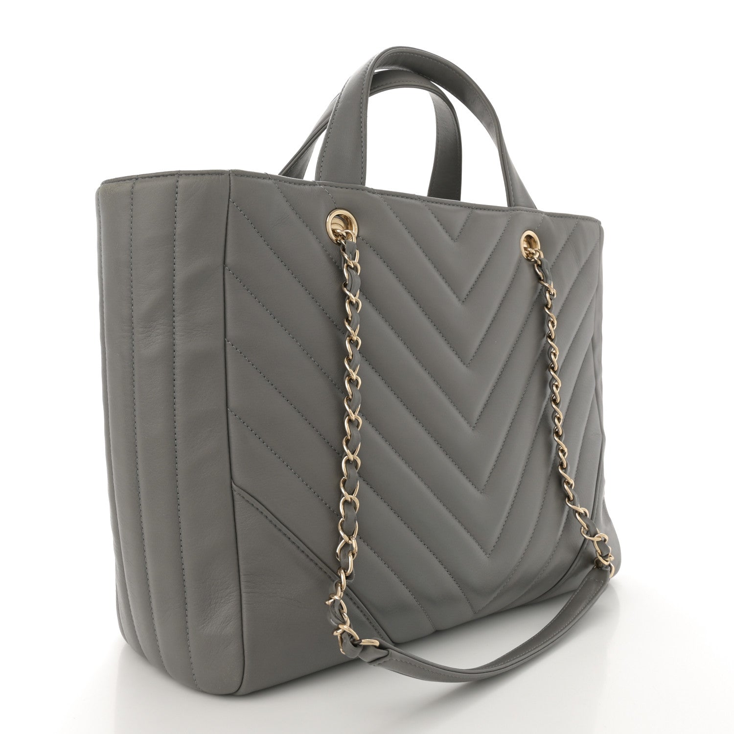 Chanel Calfskin Chevron Quilted Statement Shopping Tote Grey 3 of 12