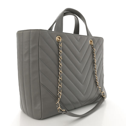 Chanel Calfskin Chevron Quilted Statement Shopping Tote Grey 3 of 12