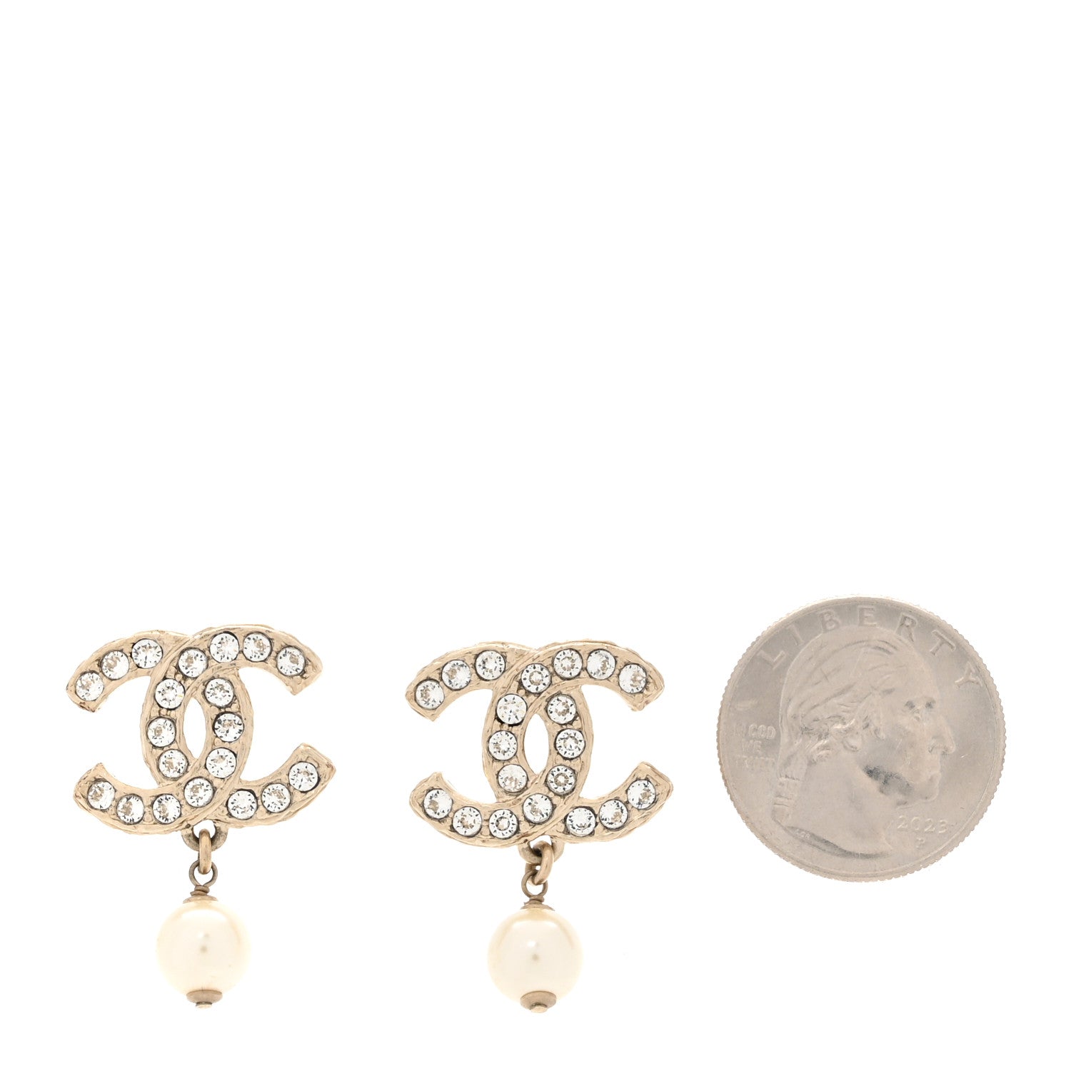 Chanel Crystal Pearl CC Drop Earrings Gold 2 of 5