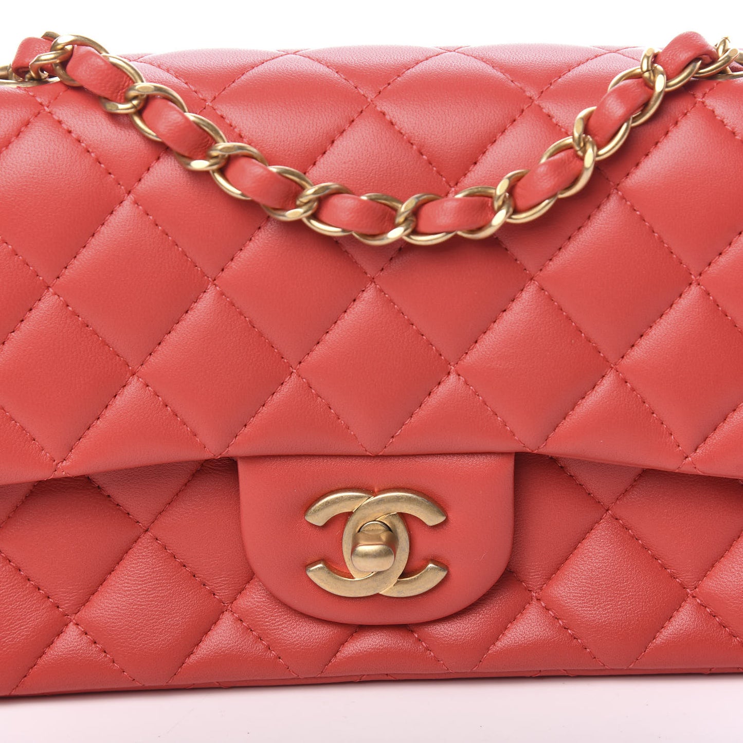 Lambskin Quilted Mini Rectangular Flap Red
