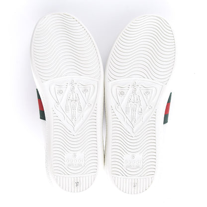 Gucci Calfskin Ayers Bee Embroidered Womens Ace Sneakers 37.5 White Green 8 of 9
