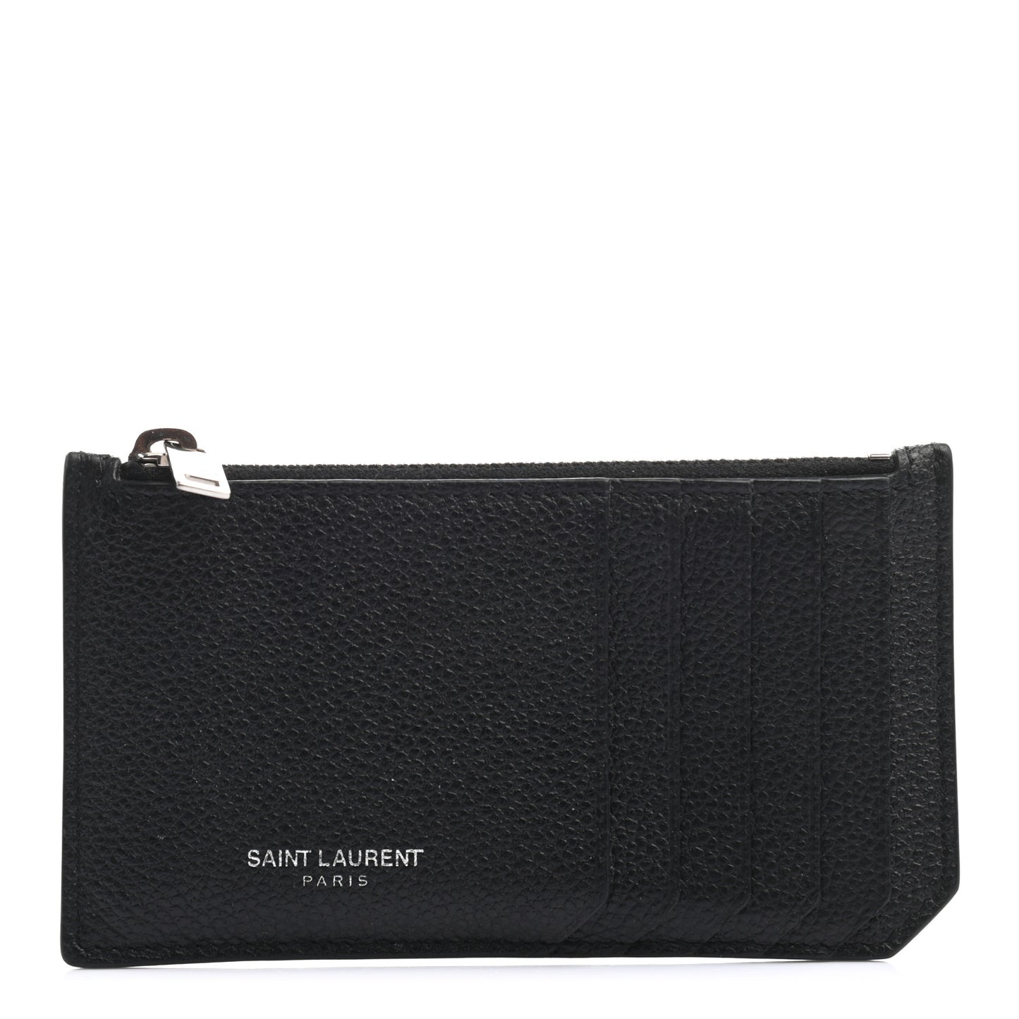 Grained Calfskin 5 Fragments Zip Pouch Card Holder Black