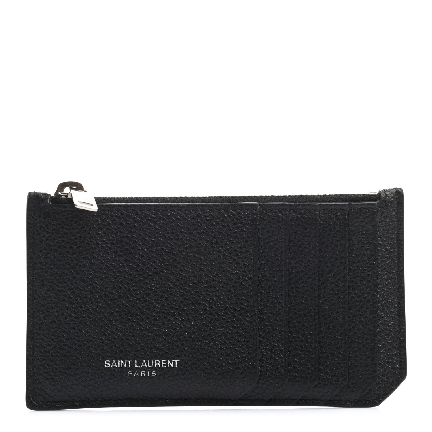 Saint Laurent Grained Calfskin 5 Fragments Zip Pouch Card Holder Black 1 of 8