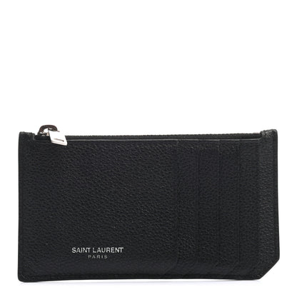 Saint Laurent Grained Calfskin 5 Fragments Zip Pouch Card Holder Black 1 of 8