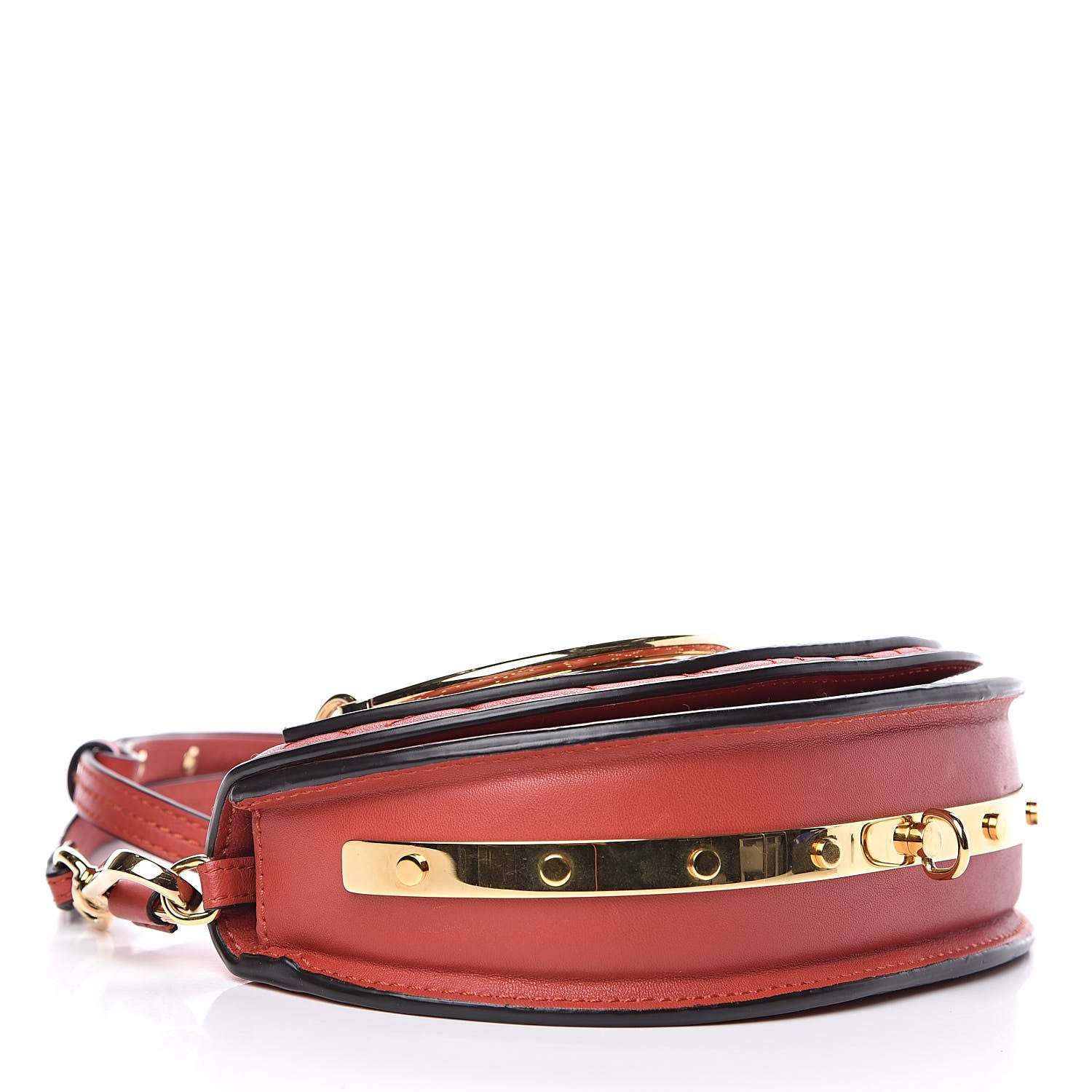 Chloe Calfskin Lambskin Small Quilted Studded Nile Bracelet Minaudiere Bag Sepia Red 4 of 12