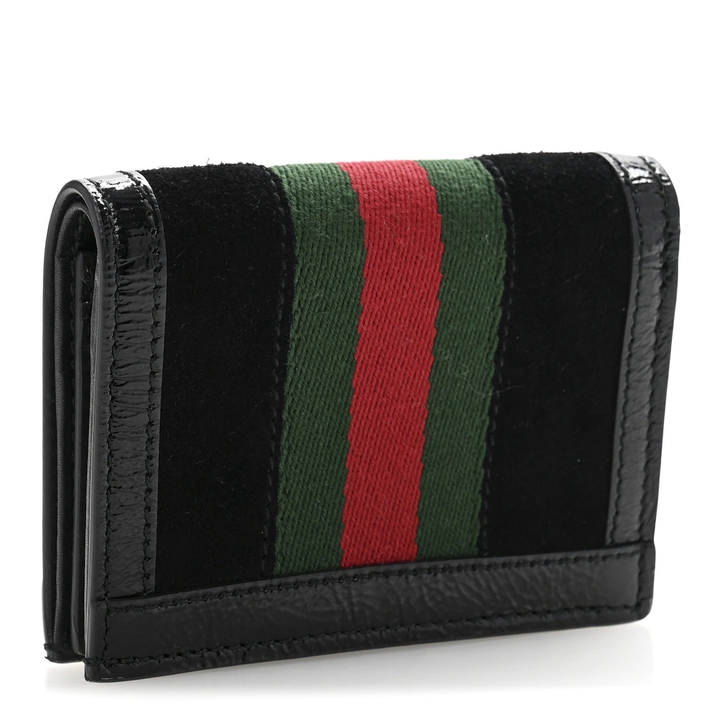 Suede Patent Web Ophidia Card Case Black