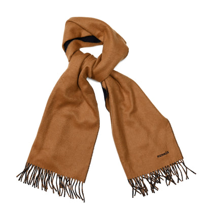 Hermes Cashmere Fringe Double Face Scarf Marine Bronze 1 of 4