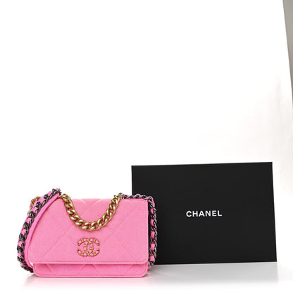 Chanel Denim Quilted Chanel 19 Wallet On Chain WOC Neon Pink 12 of 14