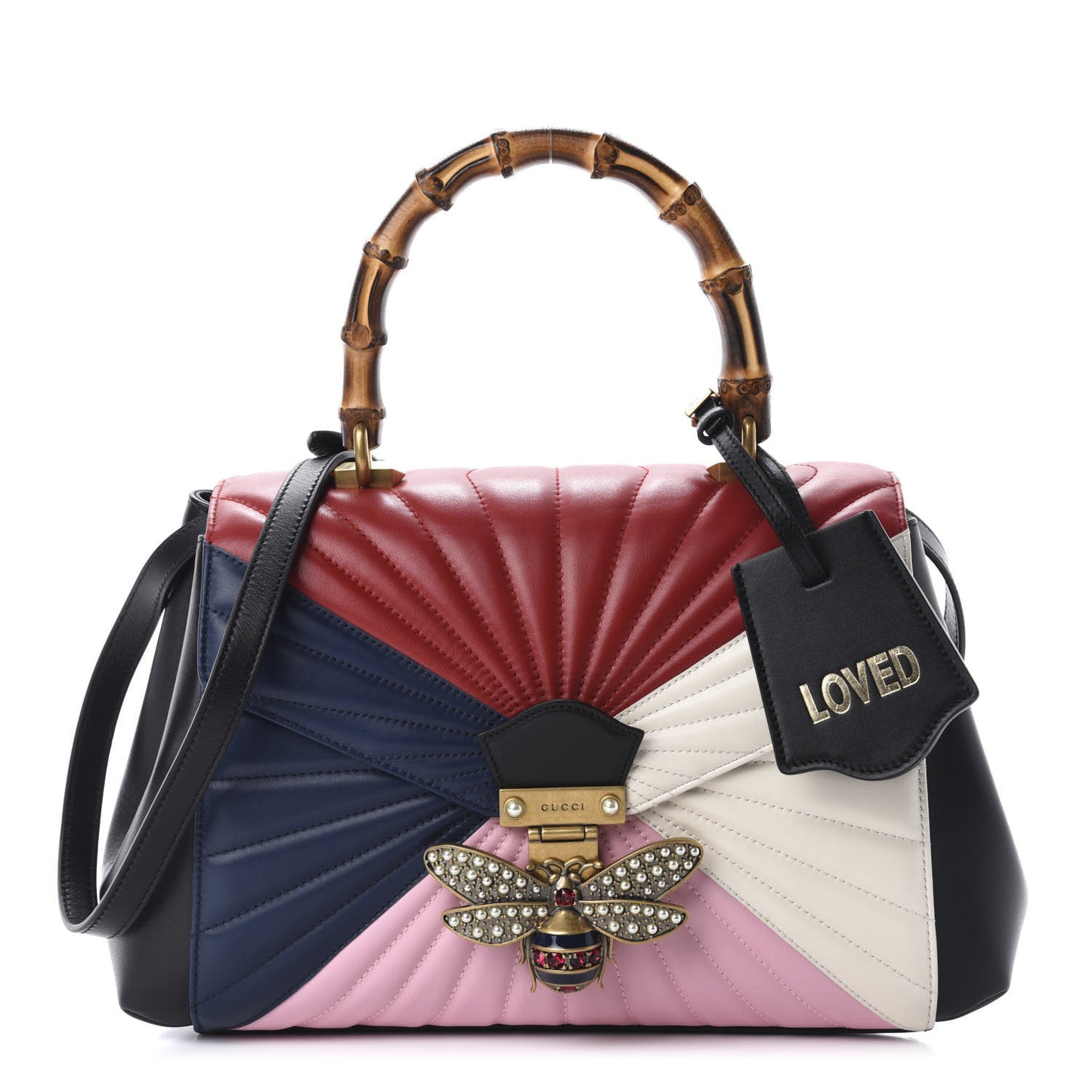 Calfskin Bamboo Trapuntata Queen Margaret Top Handle Bag Blue Agata Hibiscus Red Mystic White Sugar Pink