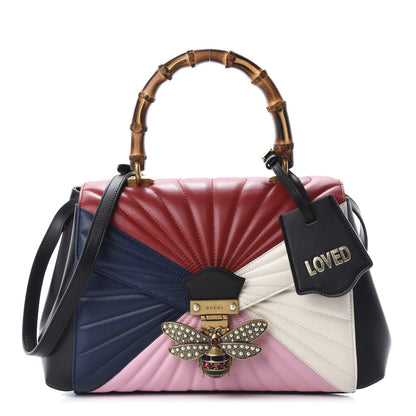Gucci Calfskin Bamboo Trapuntata Queen Margaret Top Handle Bag Blue Agata Hibiscus Red Mystic White Sugar Pink 1 of 11