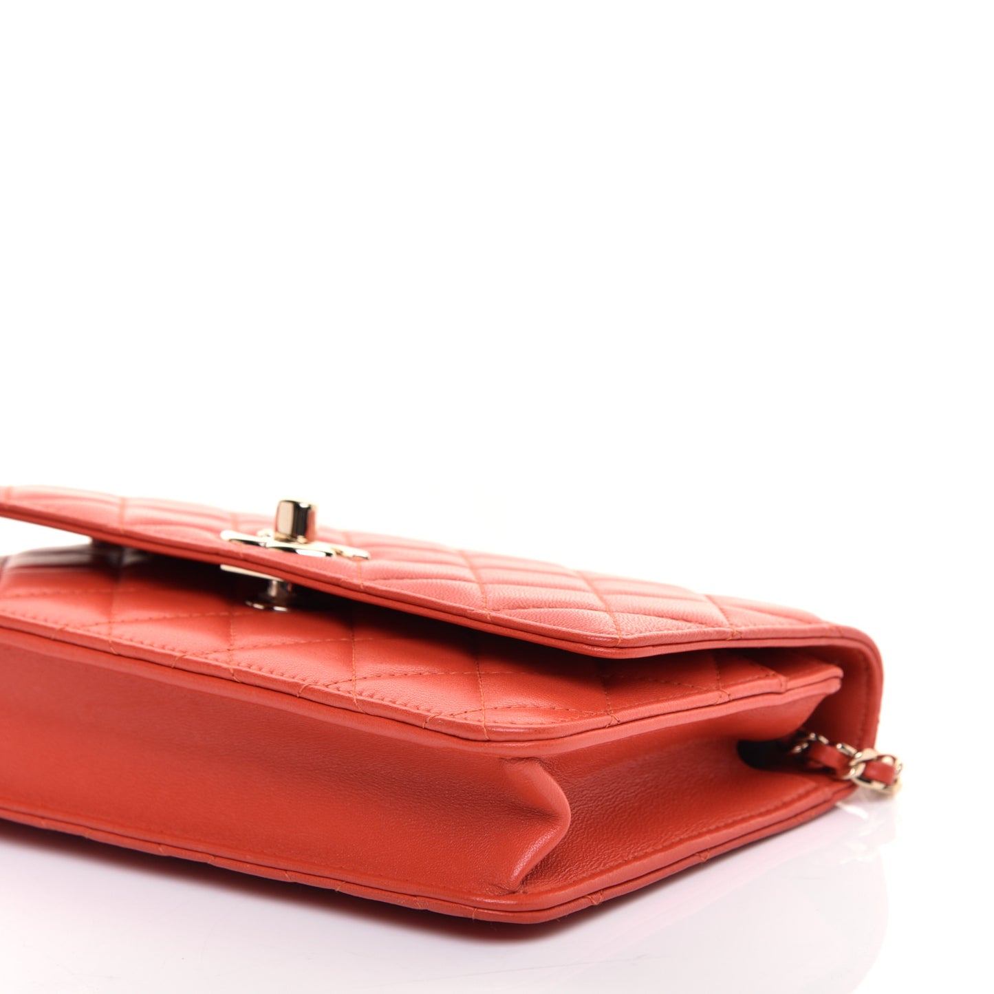 Lambskin Quilted Trendy CC Wallet On Chain WOC Orange