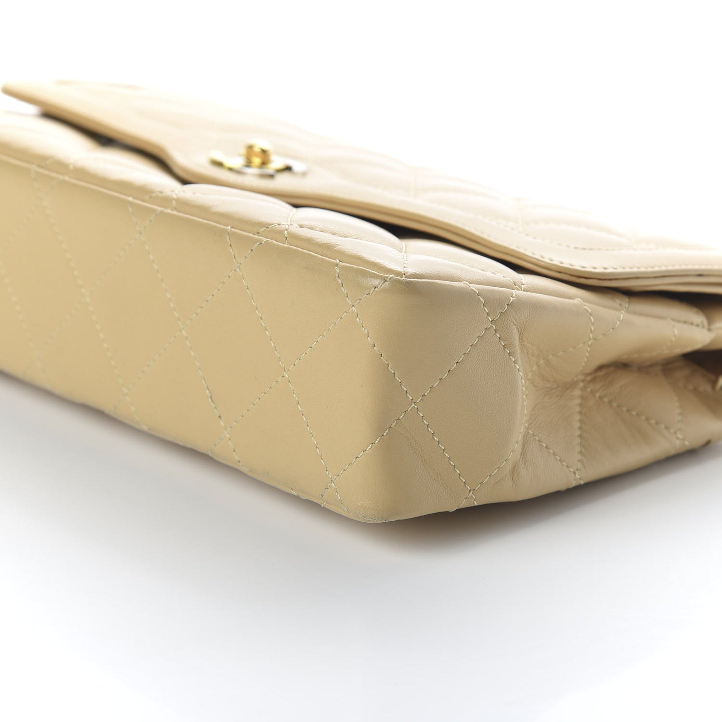 Lambskin Quilted Medium Double Flap Beige
