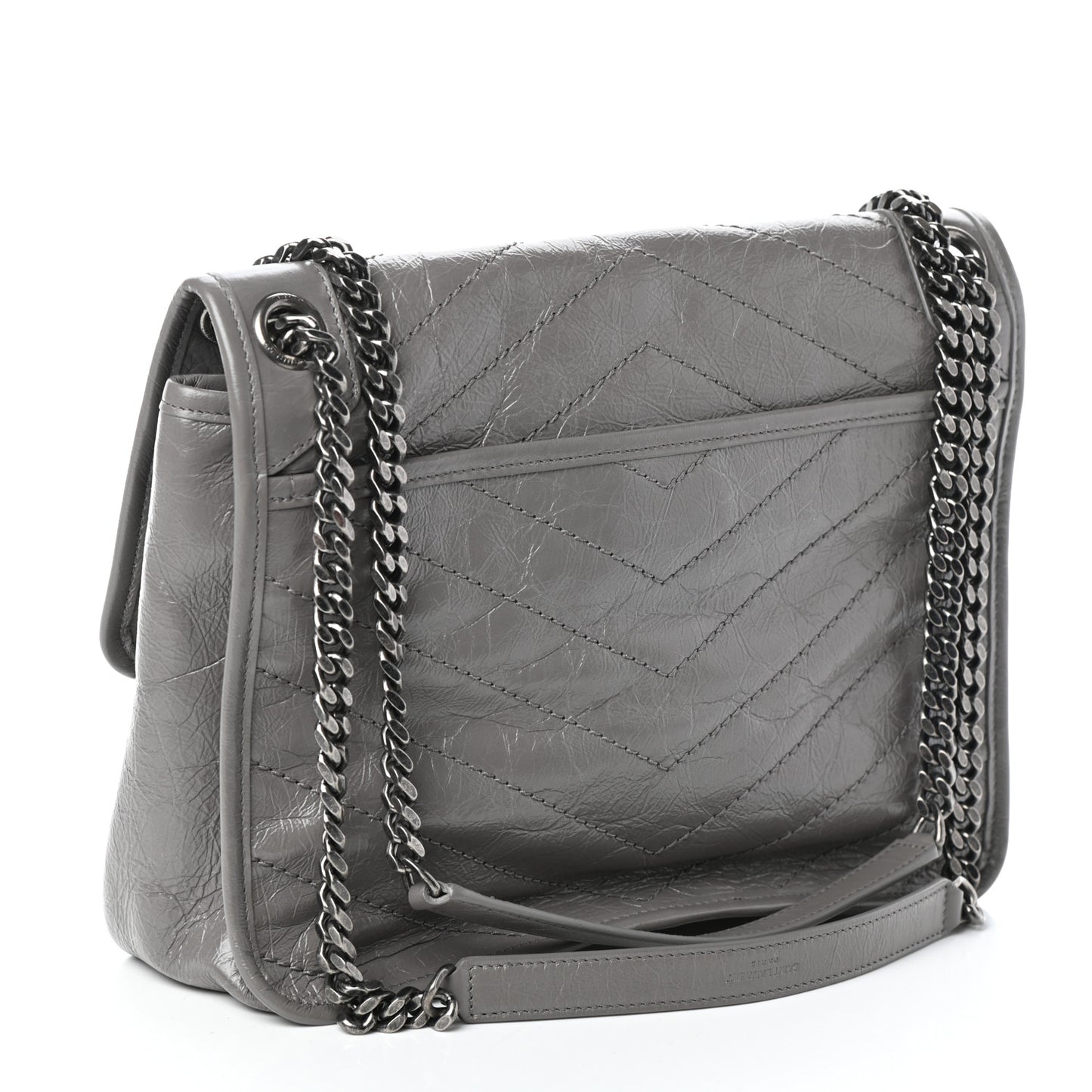 Crinkled Calfskin Matelasse Monogram Medium Niki Chain Satchel Fog