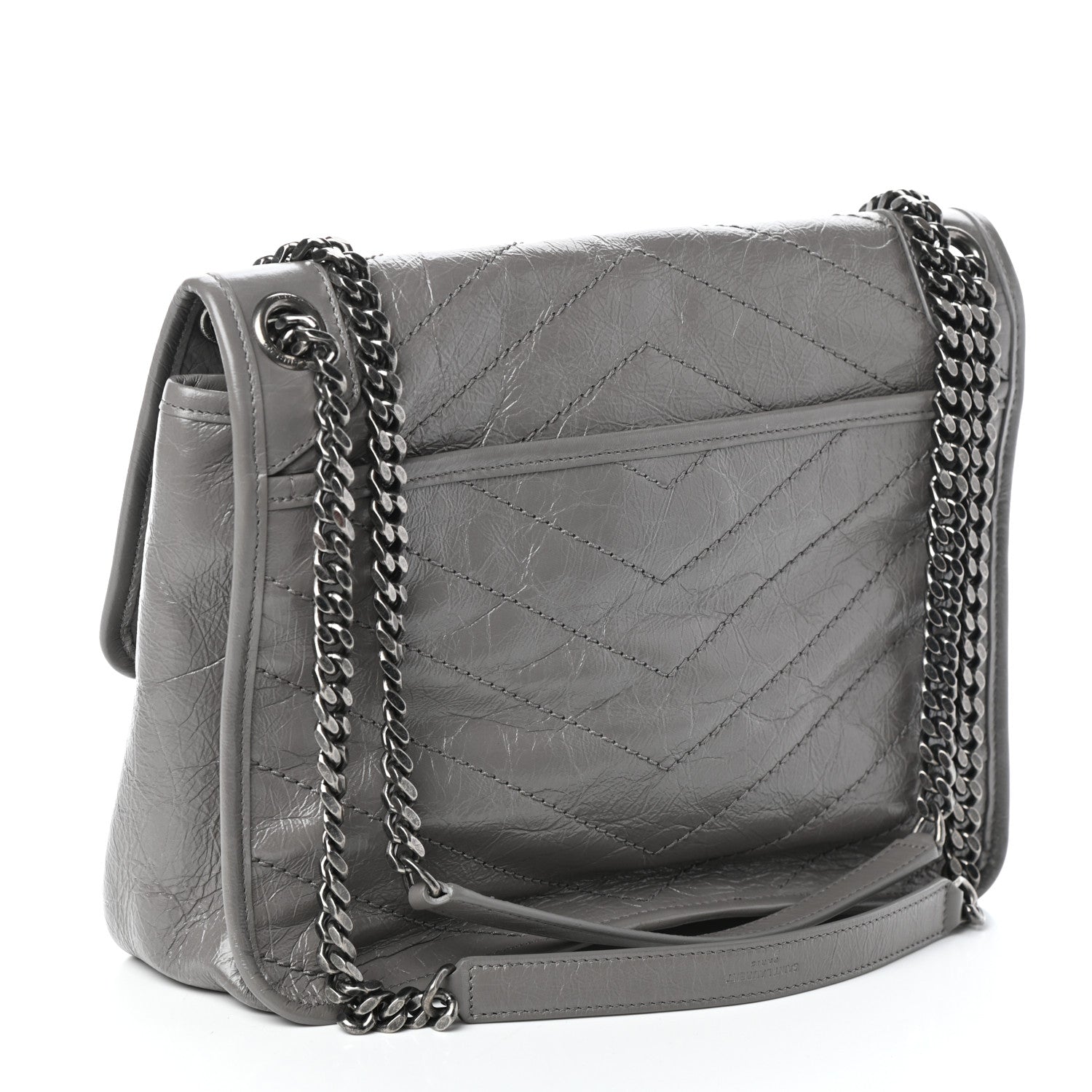 Saint Laurent Crinkled Calfskin Matelasse Monogram Medium Niki Chain Satchel Fog 3 of 9