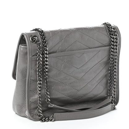Saint Laurent Crinkled Calfskin Matelasse Monogram Medium Niki Chain Satchel Fog 3 of 9