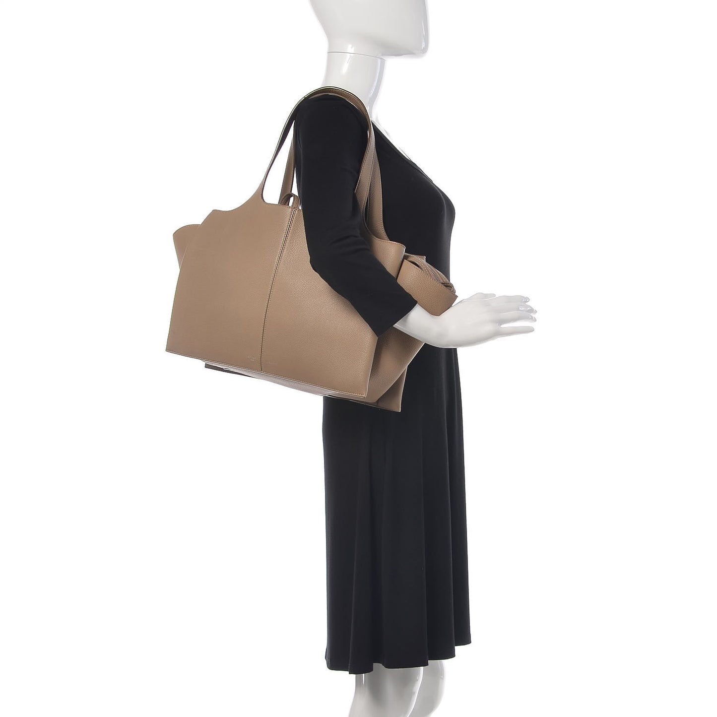 Baby Grained Calfskin Medium Tri-Fold Bag Light Taupe