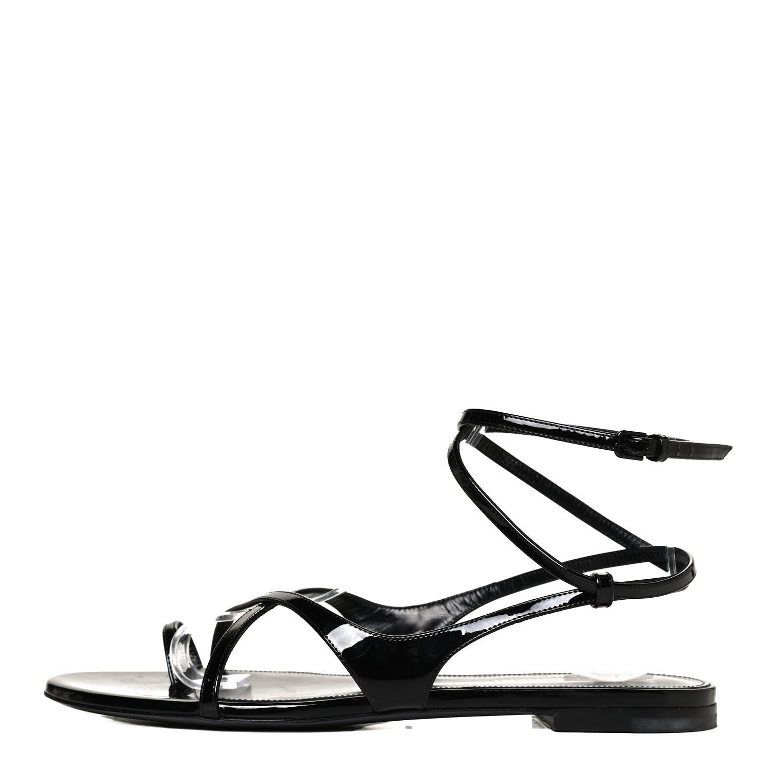 Saint Laurent Patent Calfskin Gia Ankle Strap Sandals 38 Black 1 of 11
