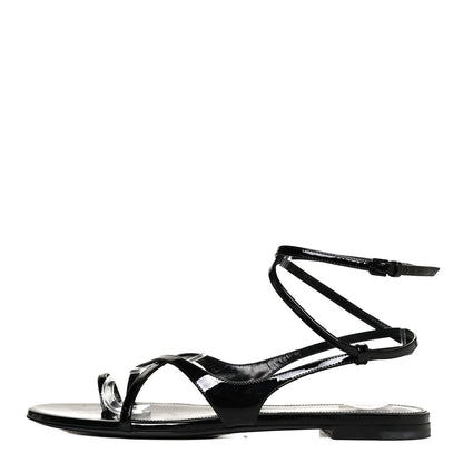 Saint Laurent Patent Calfskin Gia Ankle Strap Sandals 38 Black 1 of 11