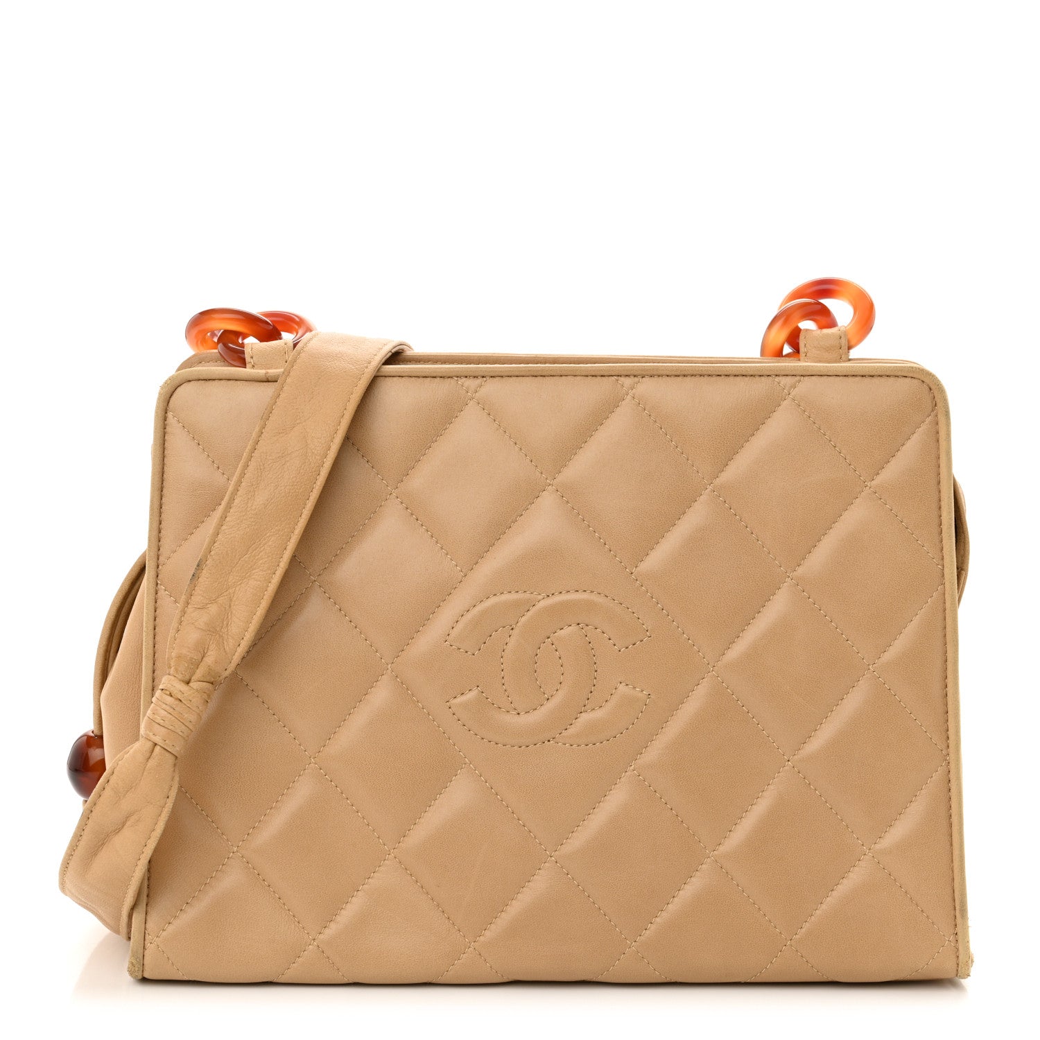 Chanel Lambskin Quilted Diamond CC Bekko Chain Shoulder Bag Beige 1 of 15