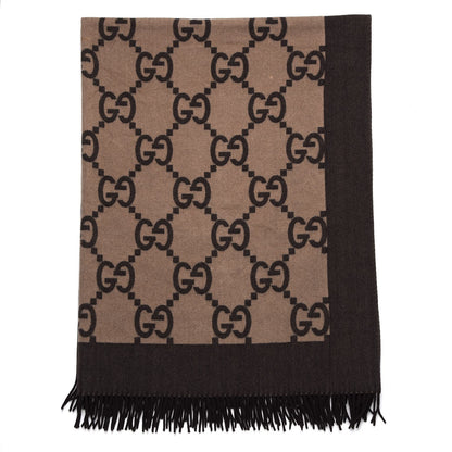 Gucci Wool Cashmere GG Monogram Blanket Dark Brown 1 of 11