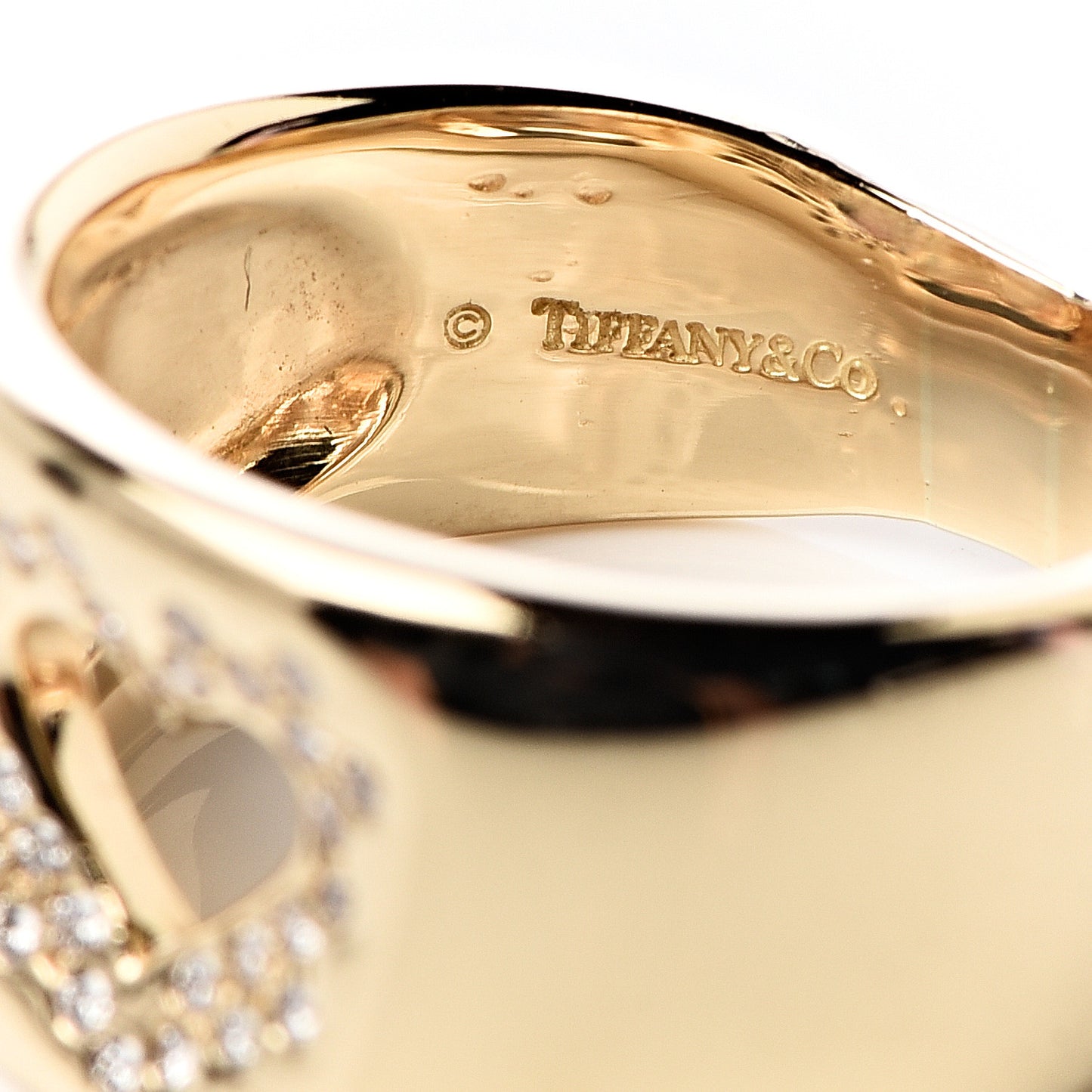 18K Yellow Gold Diamond Cutout Heart Wide Band Ring 53 6.5