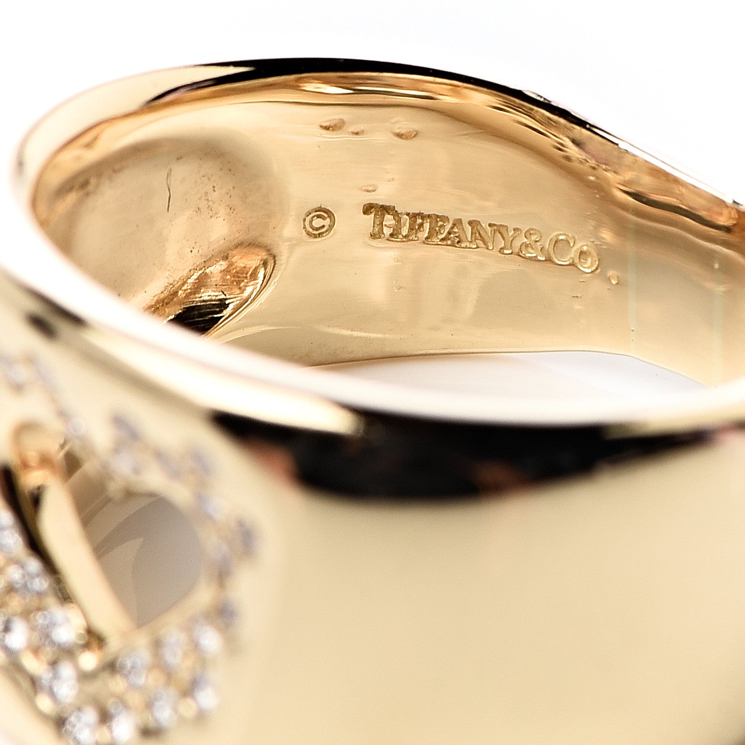 Tiffany 18K Yellow Gold Diamond Cutout Heart Wide Band Ring 53 6.5 4 of 4