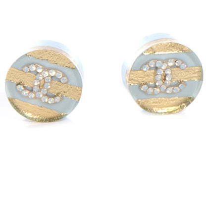Chanel Striped Crystal CC Button Earrings Light Blue 1 of 5