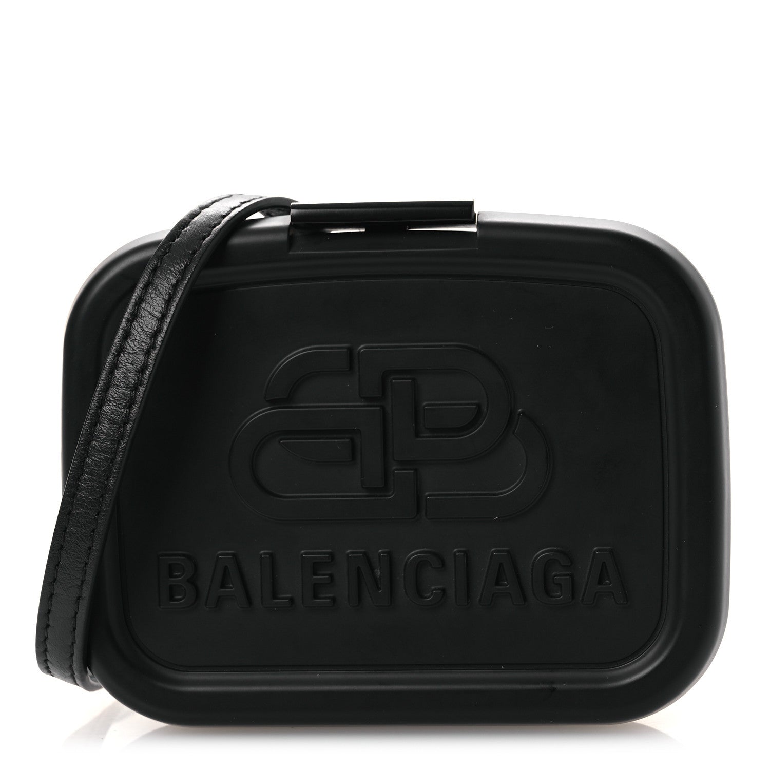 Balenciaga Recycled Plastic Calfskin Embossed Mini Lunch Box Case with Strap Black 1 of 11