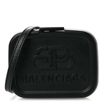 Balenciaga Recycled Plastic Calfskin Embossed Mini Lunch Box Case with Strap Black 1 of 11