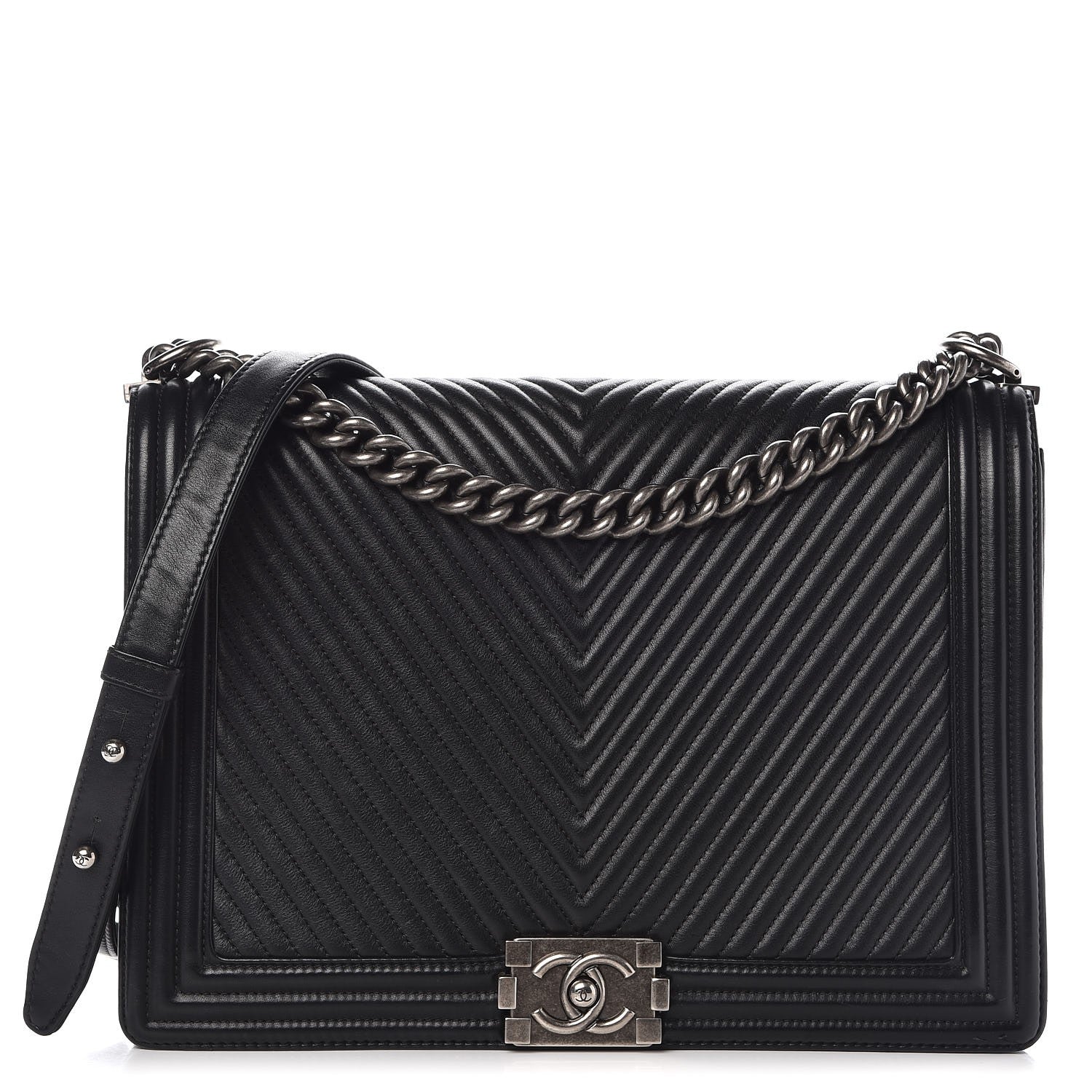 Chanel Calfskin Chevron Quilted Large Boy Flap Black 1 of 10