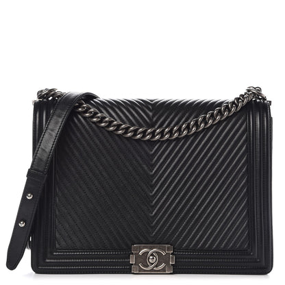 Chanel Calfskin Chevron Quilted Large Boy Flap Black 1 of 10
