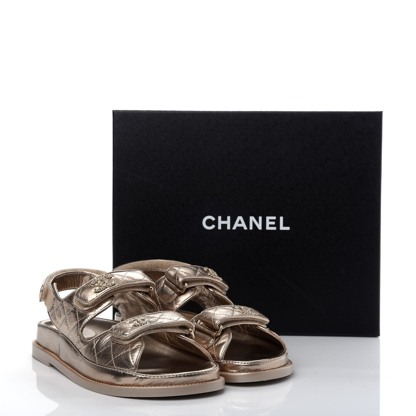 Iridescent Lambskin Quilted Velcro Dad Sandals 37.5 Light Bronze
