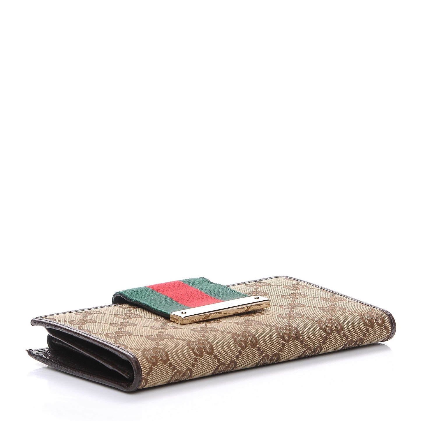 Monogram Calfskin Ladies Web Long Wallet Beige Ebony Cocoa