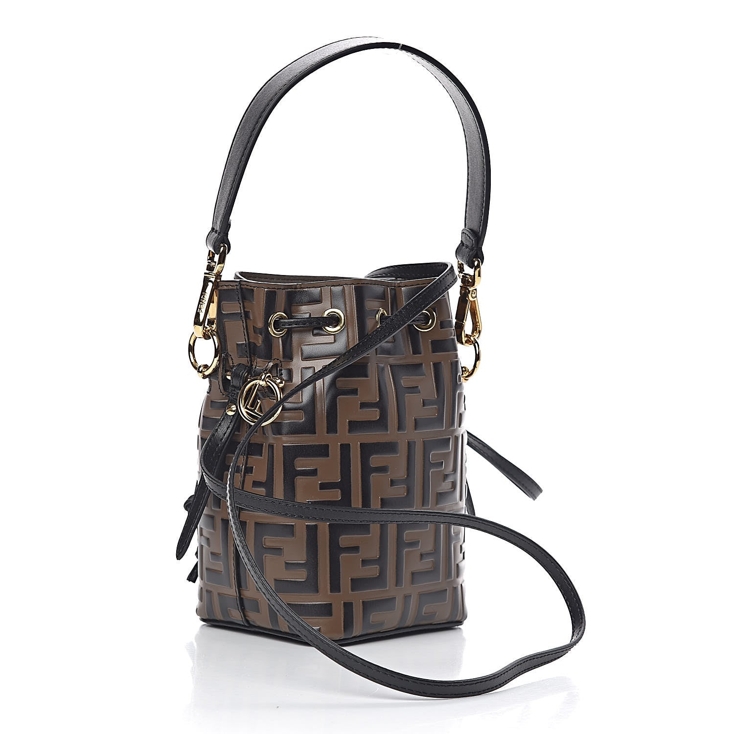 Fendi Vitello Liberty F is Fendi Bi-Color FF 1974 Embossed Mini Mon Tresor Bucket Bag Maya Black 3 of 10