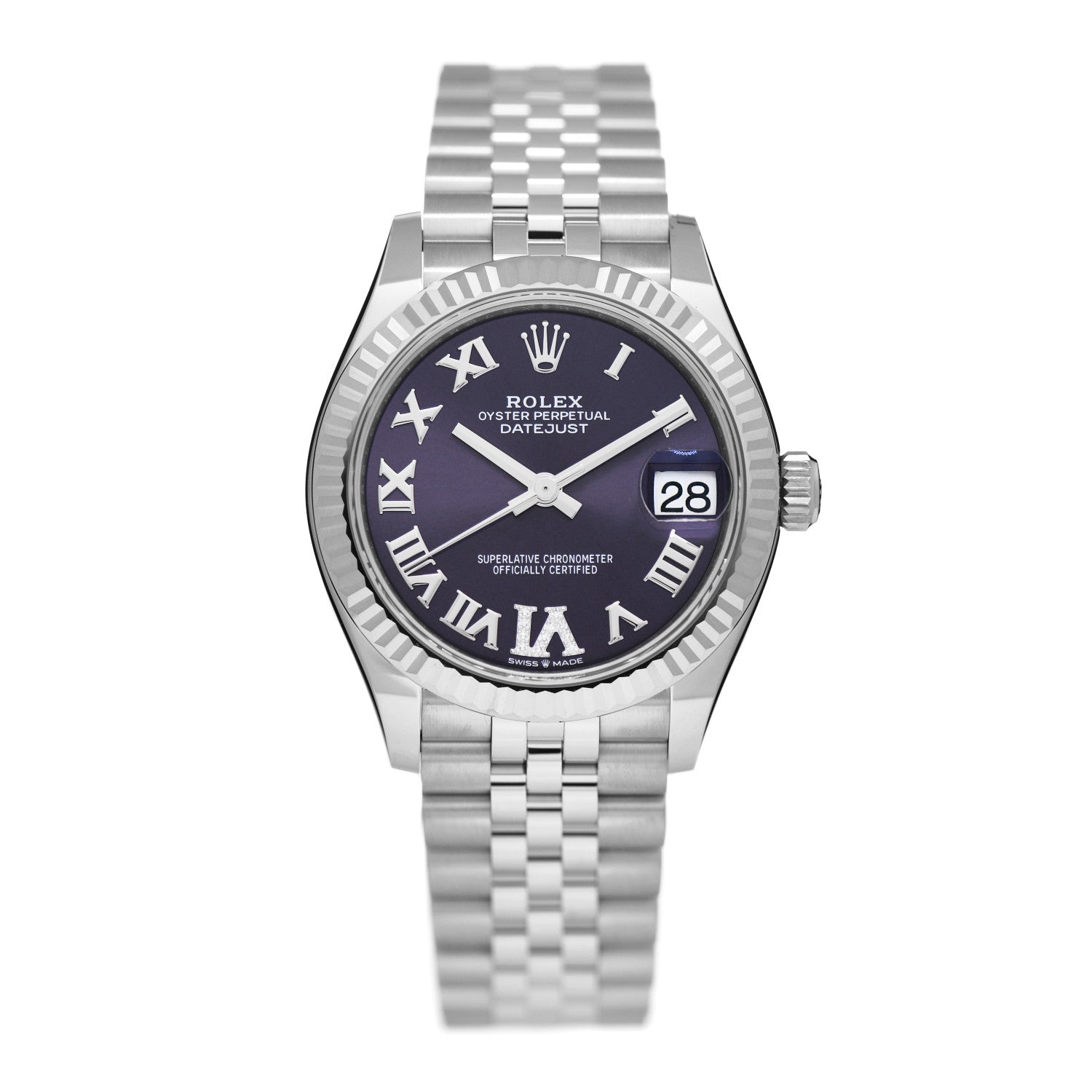 Rolex Stainless Steel 18K White Gold Diamond 31mm Oyster Perpetual Datejust Watch Aubergine Roman 278274 1 of 5