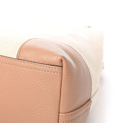 Gucci Linen Canvas Pebbled Calfskin Medium Soho Chain Shoulder Bag White Camelia 13 of 14