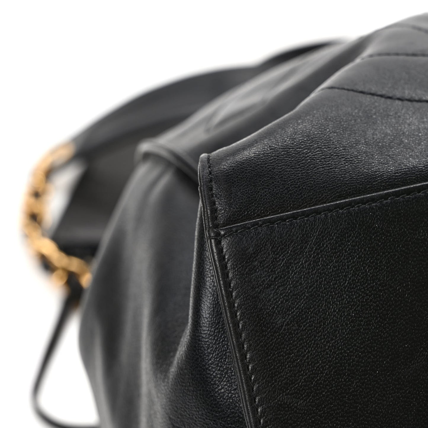 Lambskin CC Stitched Drawstring Bucket Bag Dark Brown