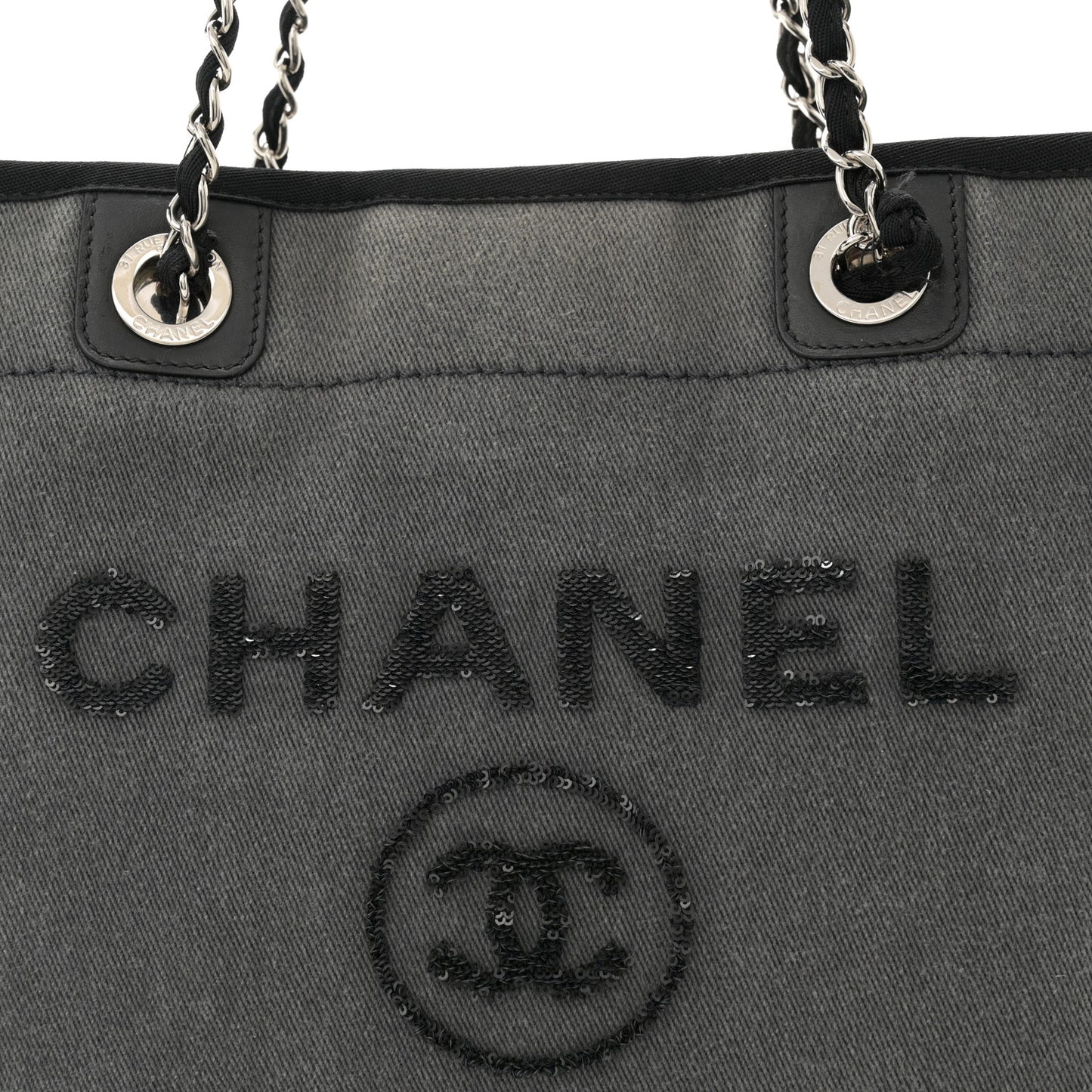 Canvas Sequin Small Deauville Tote Charcoal