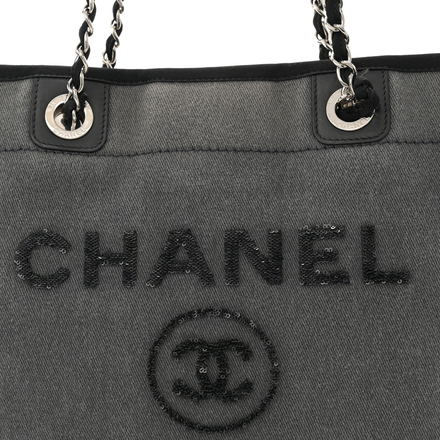Chanel Canvas Sequin Small Deauville Tote Charcoal 8 of 13