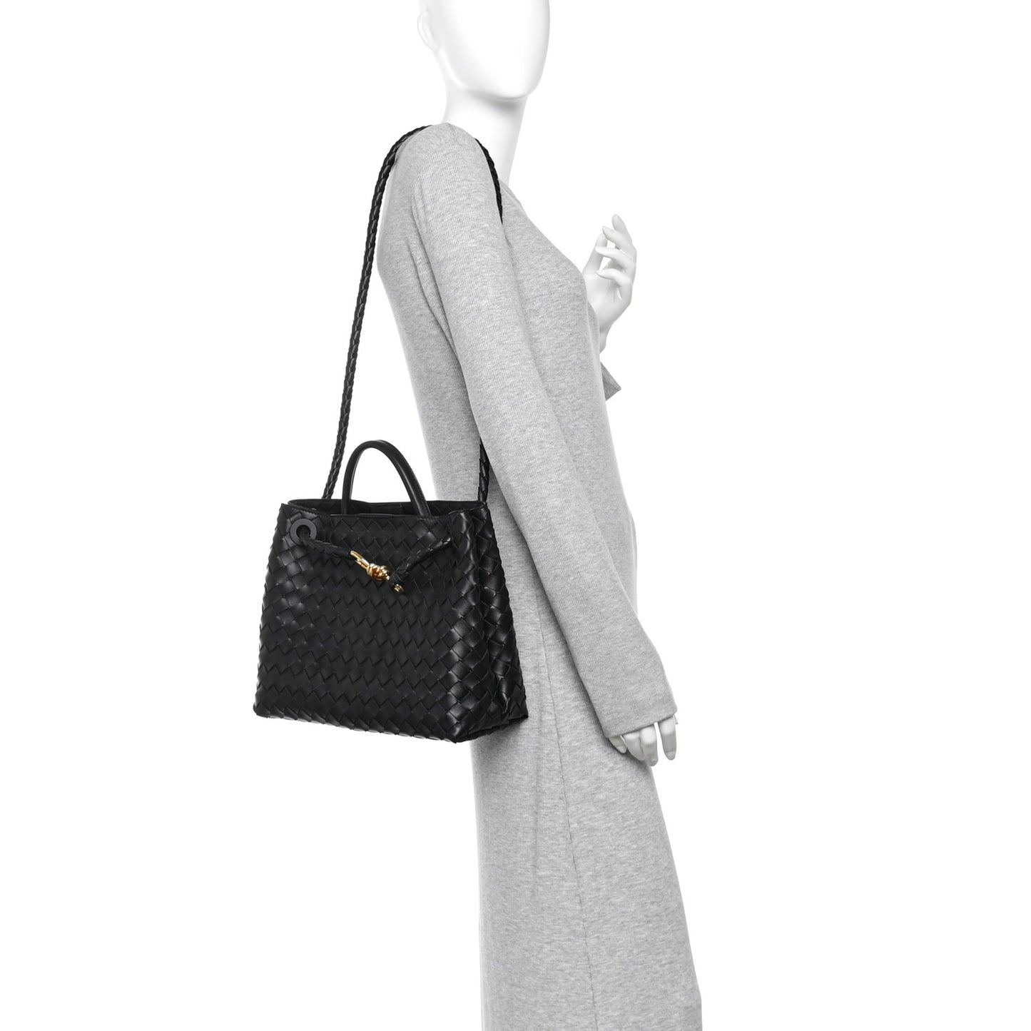 Nappa Intrecciato Medium Andiamo Shoulder Bag Black