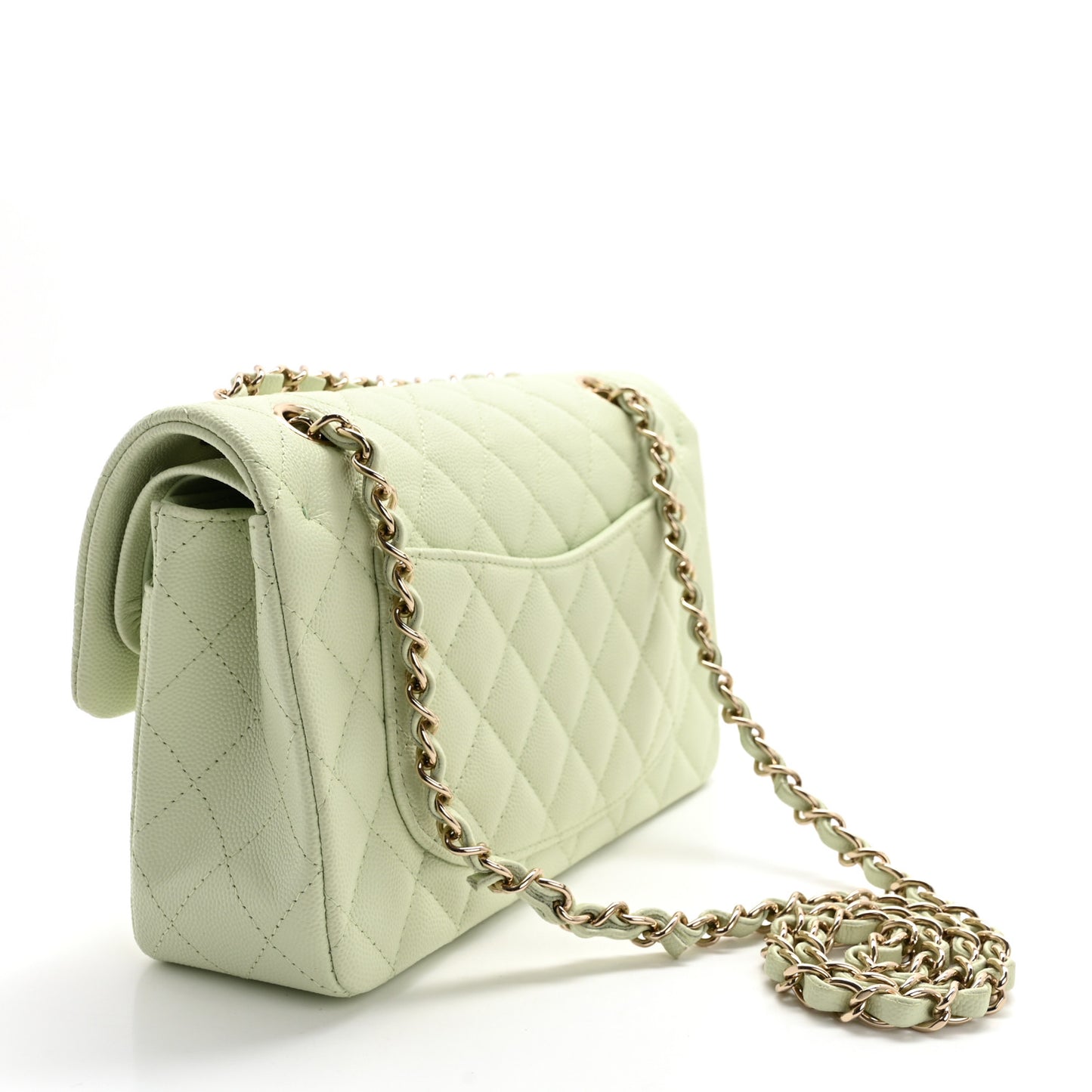 Caviar Quilted Small Double Flap Light Green