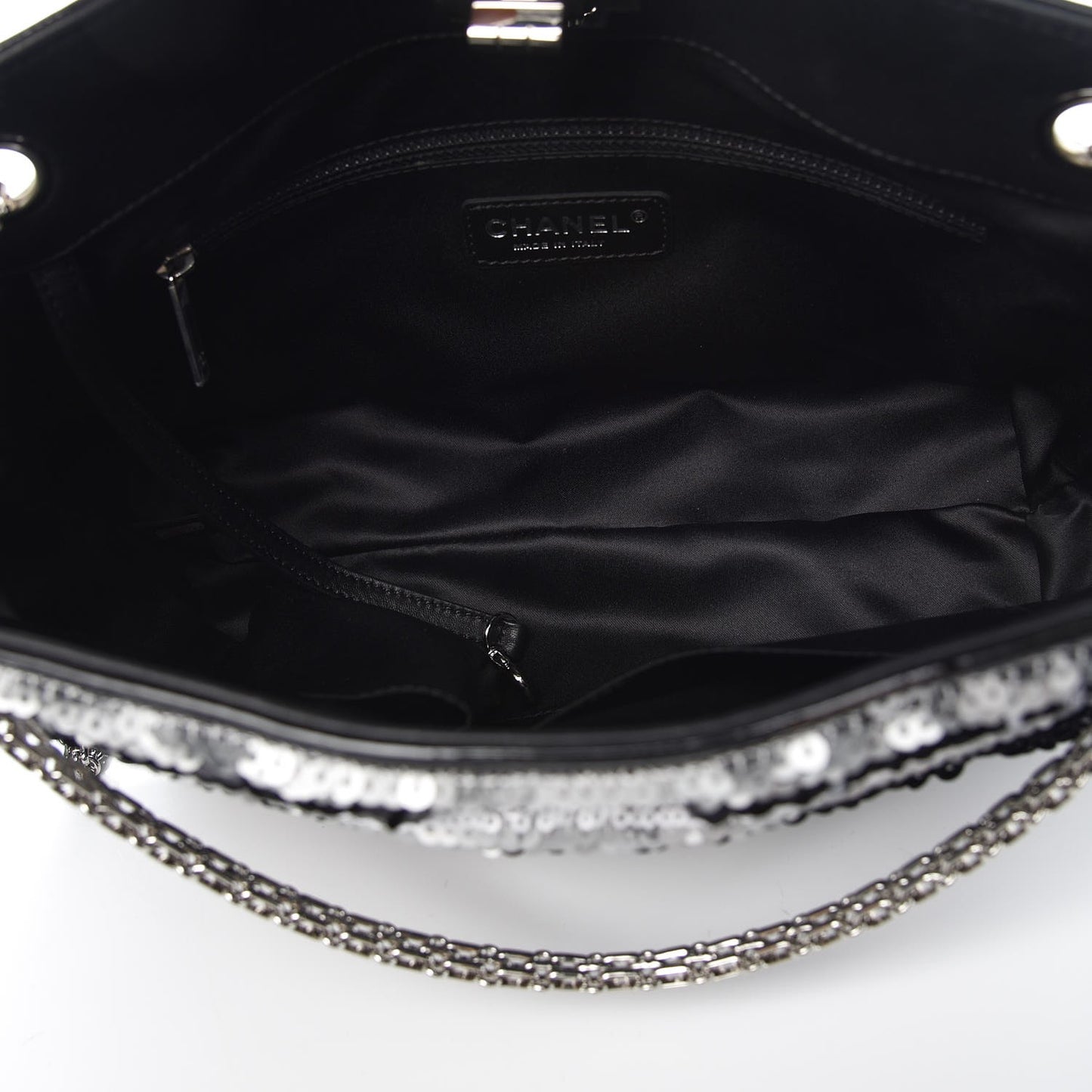 Sequin Striped Mademoiselle Tote Black Silver