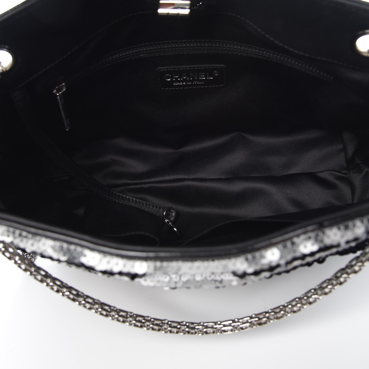 Chanel Sequin Striped Mademoiselle Tote Black Silver 6 of 9