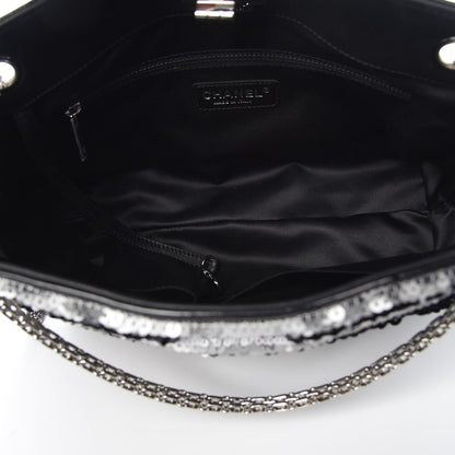 Chanel Sequin Striped Mademoiselle Tote Black Silver 6 of 9