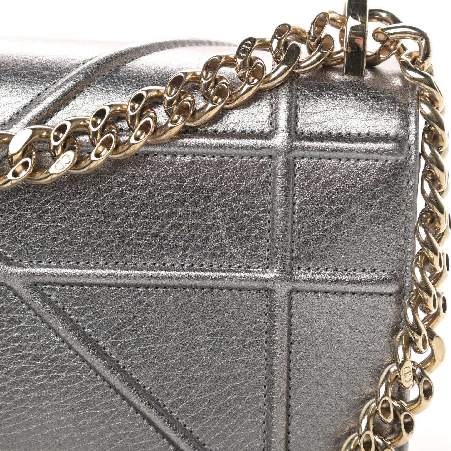 Metallic Grained Calfskin Medium Diorama Flap Bag Silver