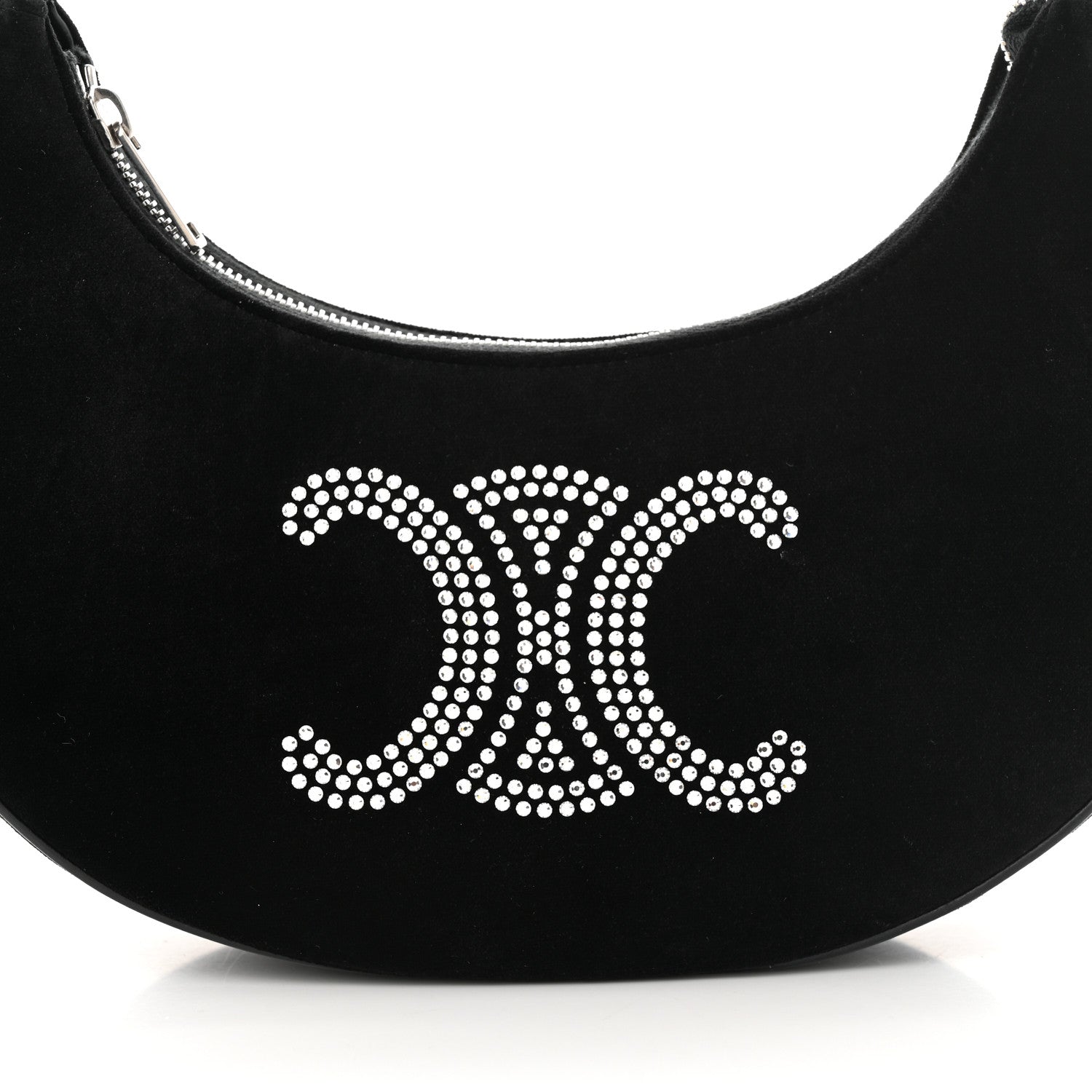Celine Velvet Strass Triomphe Ava Shoulder Bag Black 8 of 10