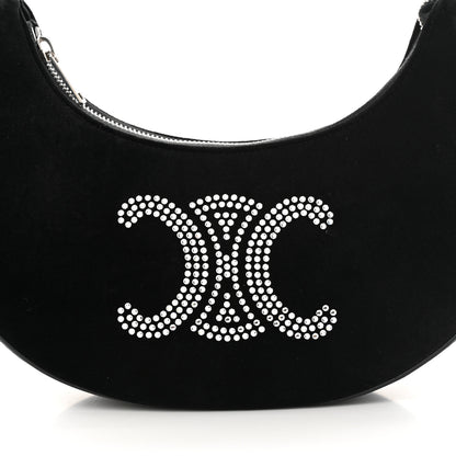 Celine Velvet Strass Triomphe Ava Shoulder Bag Black 8 of 10
