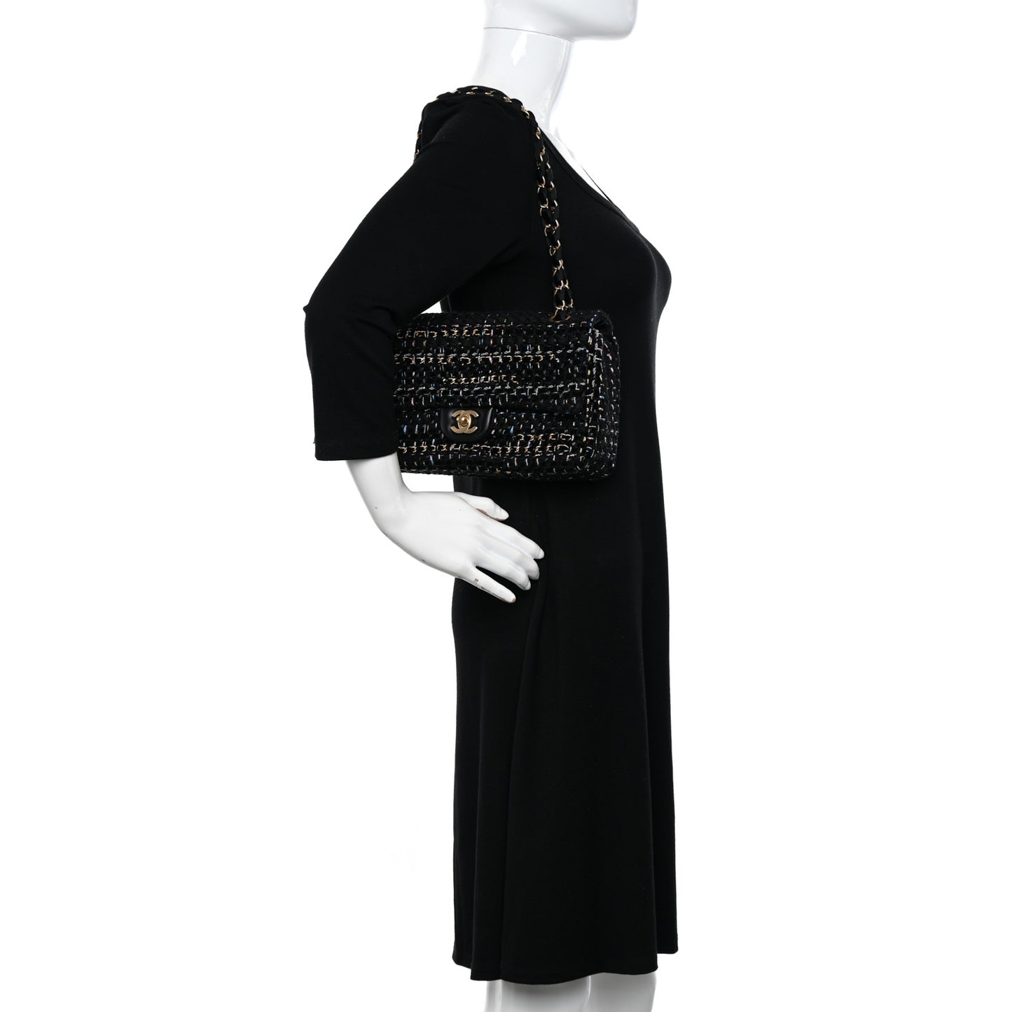Cotton Raffia Lambskin Woven Medium Single Flap Black