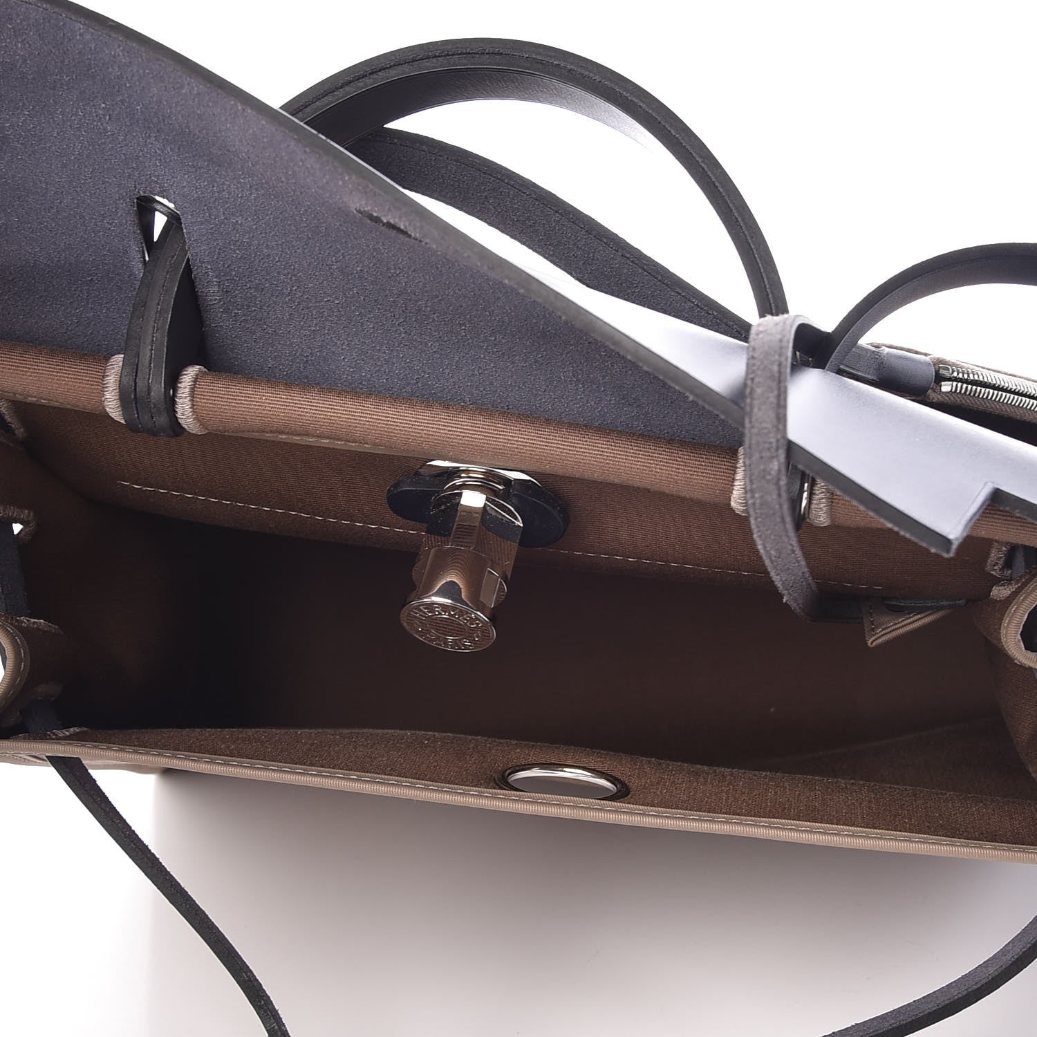 Hermes Vache Hunter Toile Herbag Zip 31 PM Etoupe Bleu Saphir 7 of 11